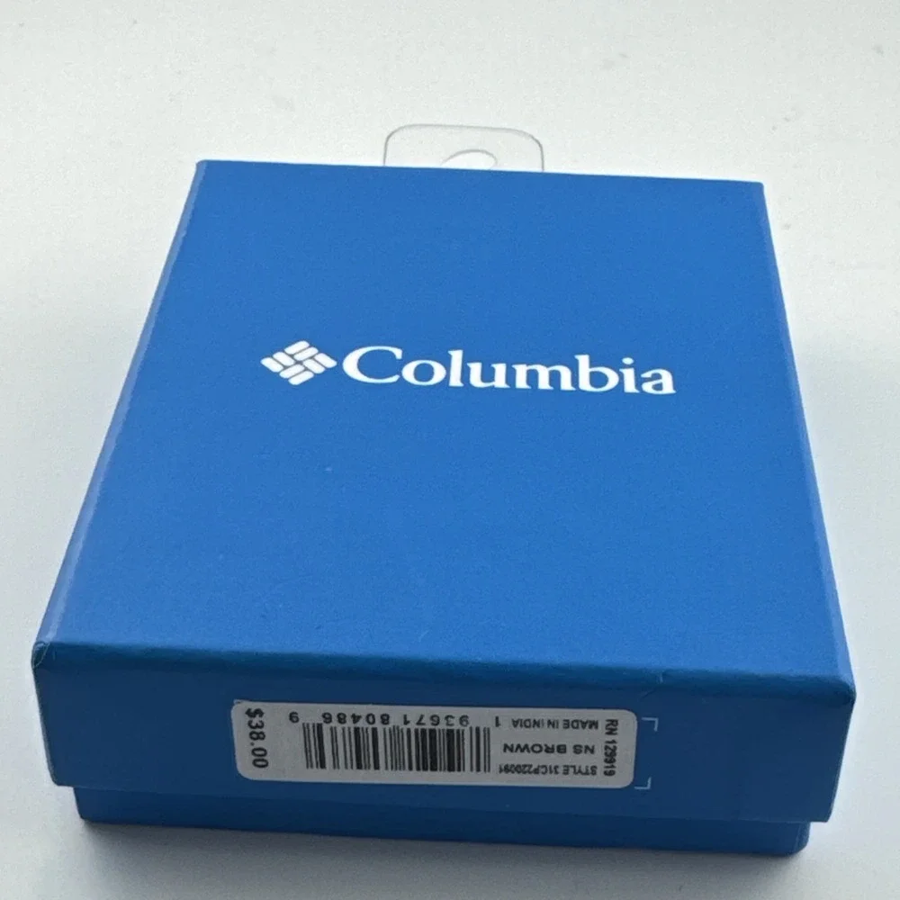 Columbia Men's Leather Wallet brown bifold RFID Billfoldw/ Logo NIB